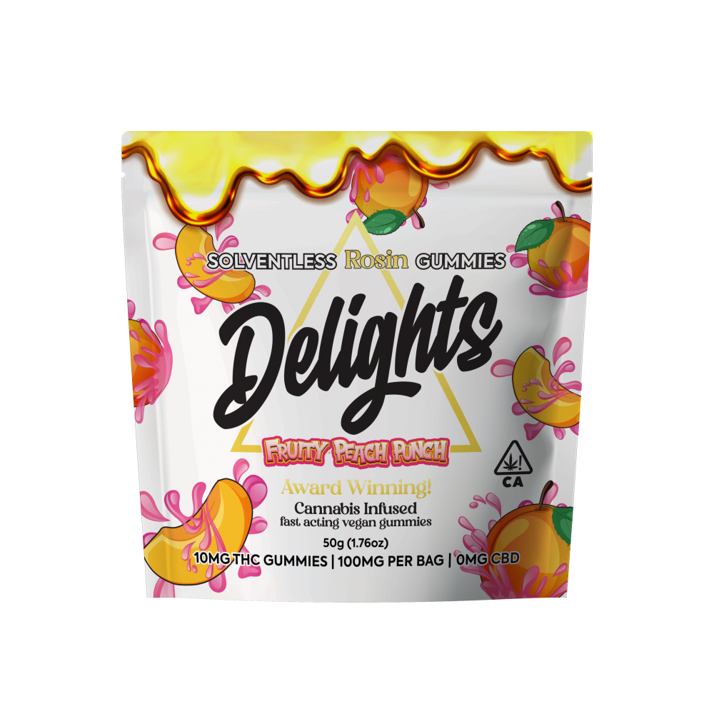 delight gummies fruity peach punch "rosin infused" delight gummies fruity peach punch "rosin infused"